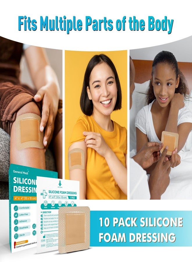 General Medi Waterproof Silicone Foam Island Dressing (10 Packs) – 4" x 4" Sterile Wound Care Pad with Adhesive Border - Sterile, Soft & Highly Absorbent Medical Grade Dressing Pad - Image 5